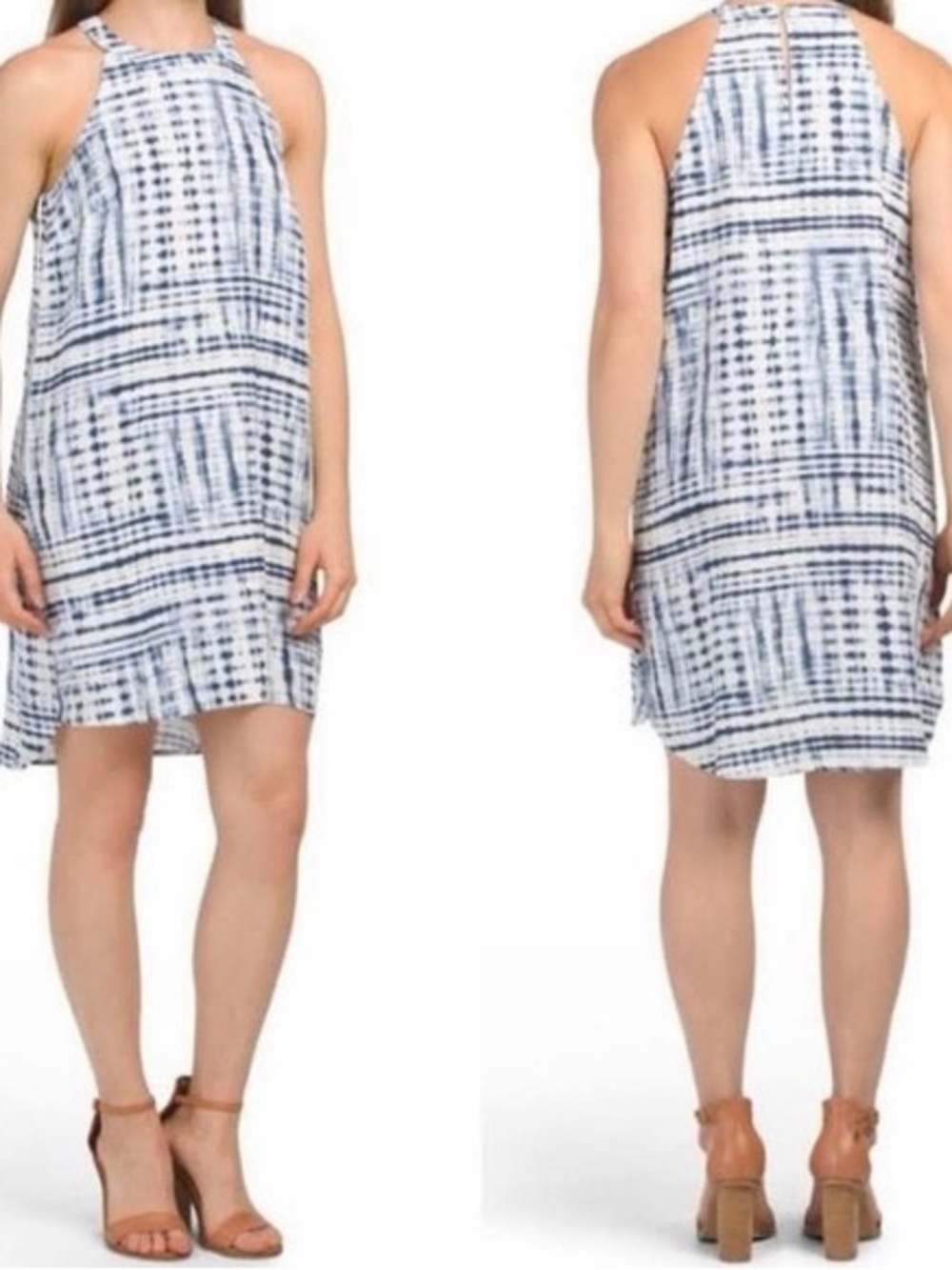Cynthia Rowley 100% Linen Shift Dress Navy Blue/White (XS)
